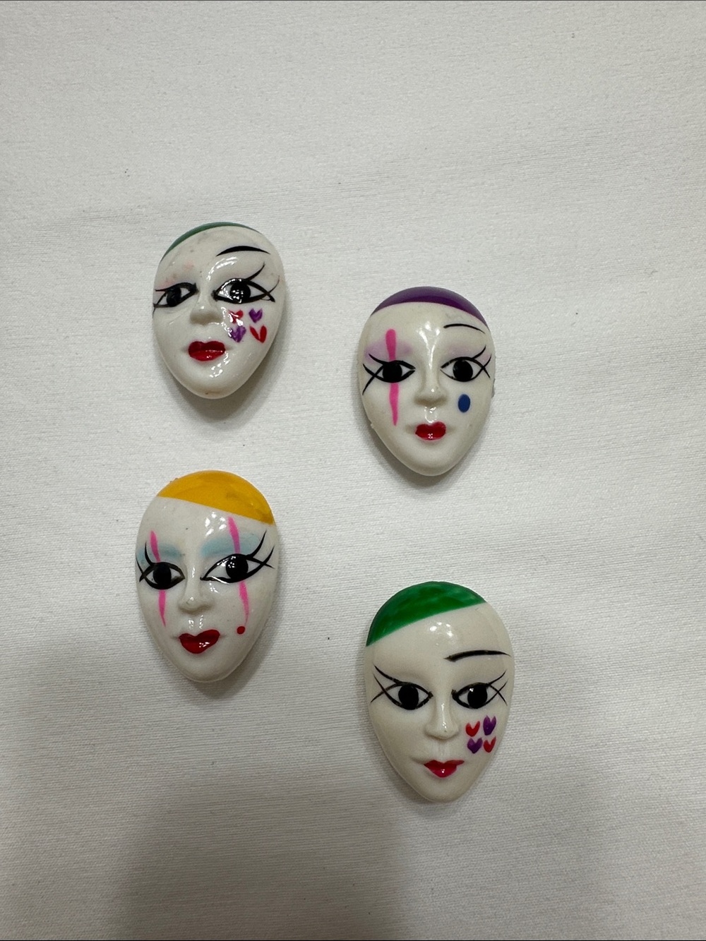 Artisan Ceramic Mask button covers- White with Multicolor Accents